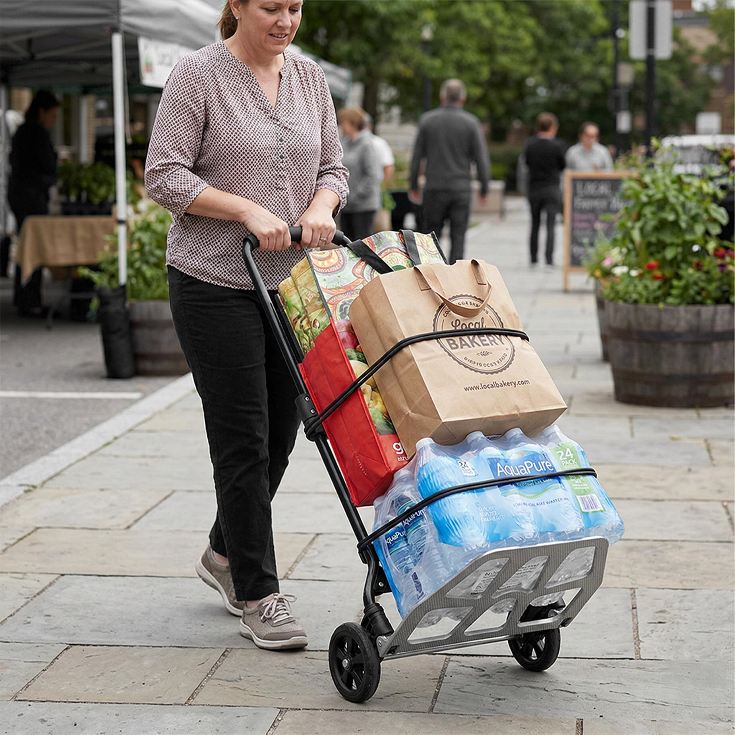 Relaxdays Składany wózek transportowy, 120 kg, uchwyt teleskopowy, stalowy, srebrny/czarny, 111 x 52 x 48 cm