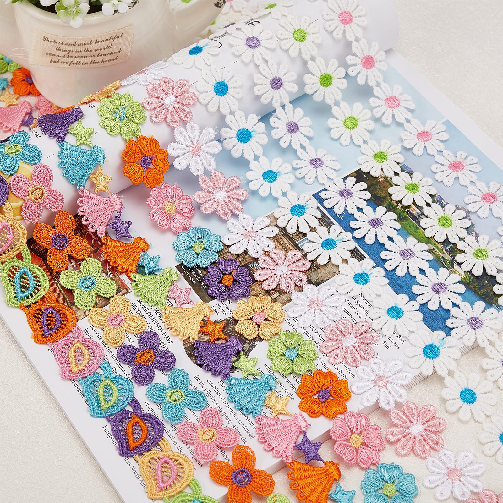 Nastro Pizzo Con Fiori - 5 Yard, 25mm, Per Cucito, Matrimoni E Artigianato, Design Elegante - Foto 8