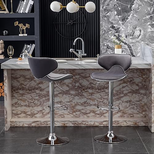 Miniatura 4 de Roundhill Furniture Masaccio - Taburete giratorio ajustable tapizado de terciopelo, juego de 2, color gris