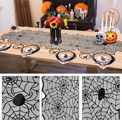 Miniatura 4 de Juego de decoraciones de Halloween para interiores  Decoración festiva de Halloween, pancarta colgante de remolinos y telaraña, camino de mesa y