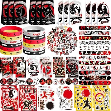 Karate Party Favour Supplies including Karate Gift Bags, Stickers, Badges, Wristbands for Karate Theme birthday party