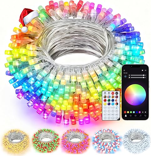 Miniatura 10 de echosari Luces de Navidad de 33 pies RGB que cambian de color, 100 luces LED inteligentes con control de aplicación, luces de corona de Cable verde