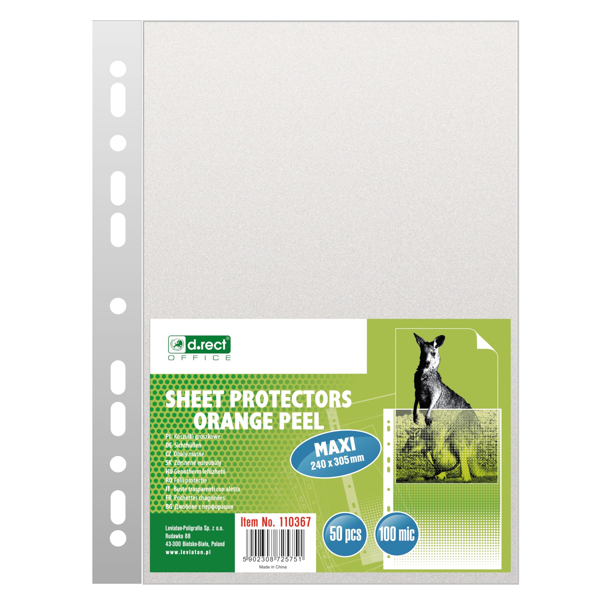 D.RECT 50 Pieces Punched Pockets - Plastic Sleeves - Polly Pockets 100 µm/mic/Micron Thickness: 0.10 mm - Plastic Wallets 240x350 mm, Grained
