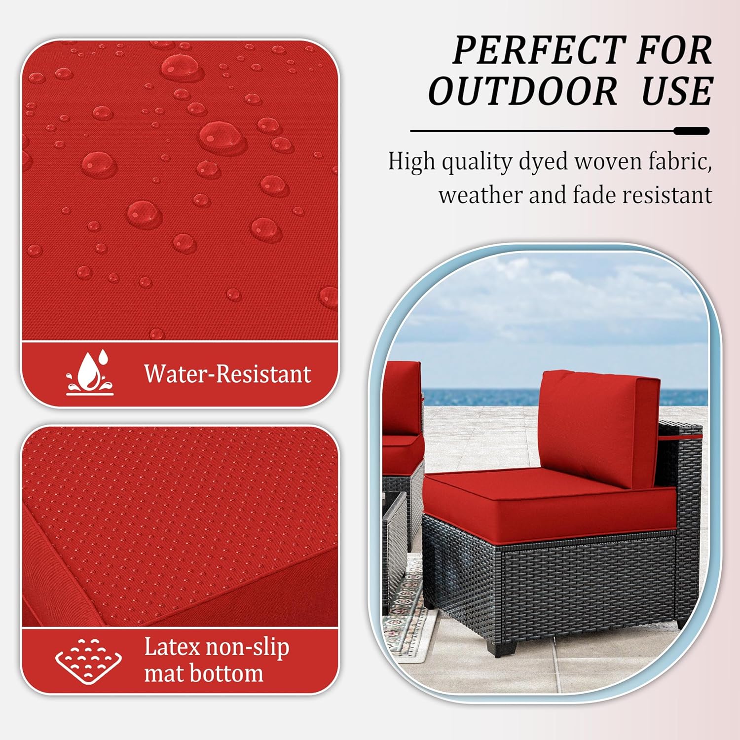 14 Pcs Outdoor Patio Cushion Covers, Replaceable Waterproof Furniture Covers, Outdoor Non-Slip Covers with Zippers, Couch 3 Sizes, Covers Only, Red