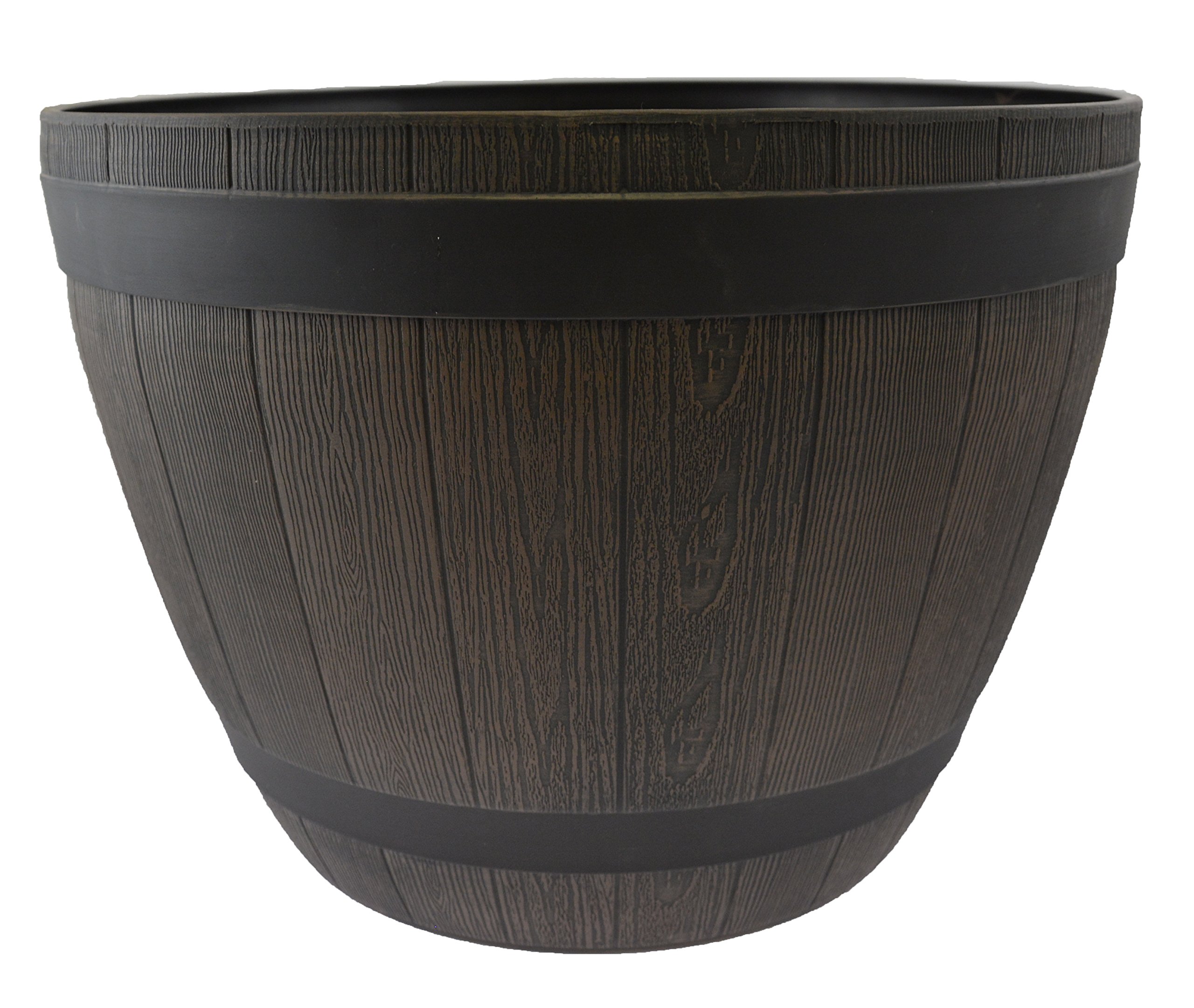 Green Jem Plastic Barrel Planter, Dark Wood, Small
