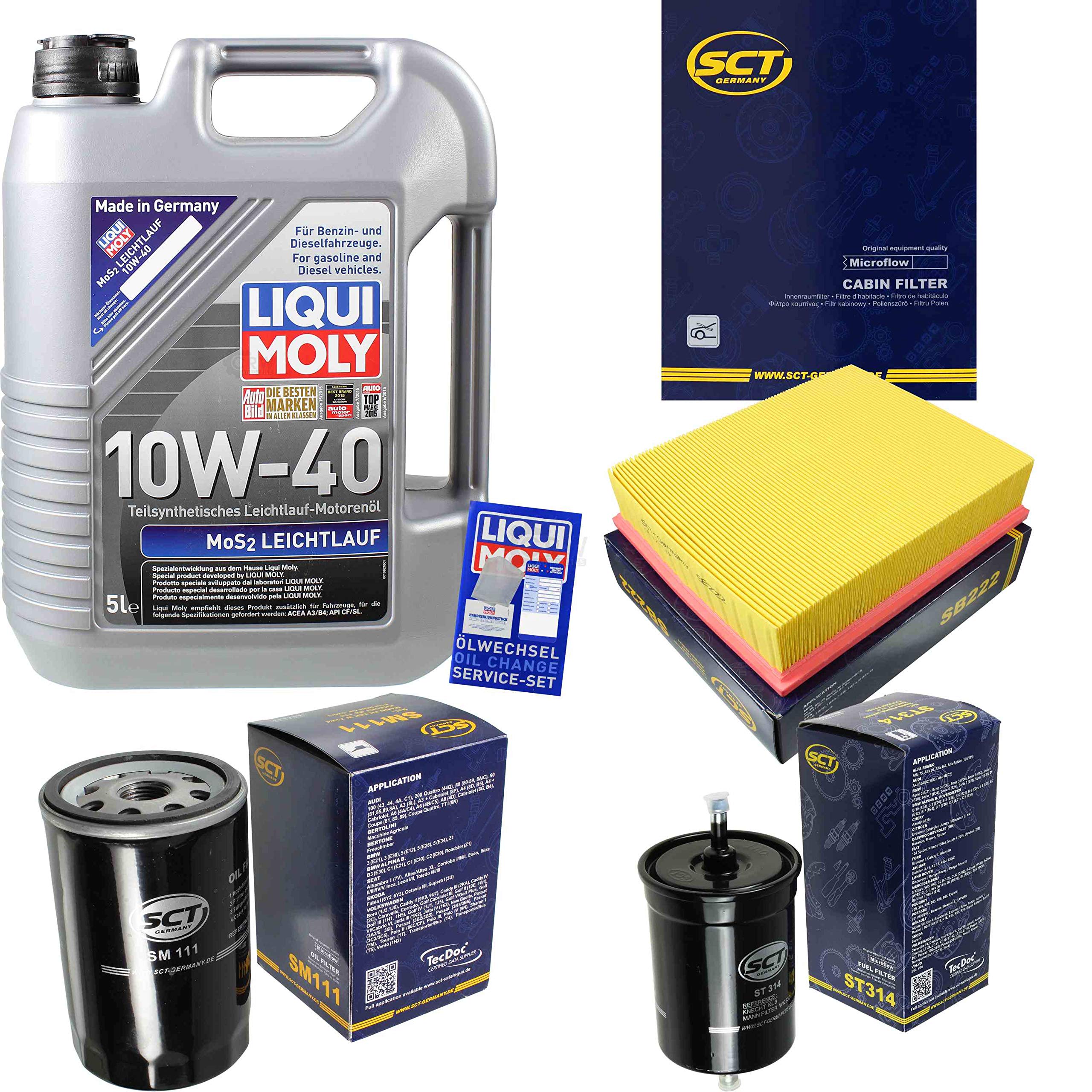 Set di filtri, 5 litri, olio motore MoS2, scorrevole, 10W-40, SCT, Germania, filtro abitacolo