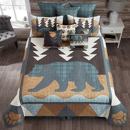 Miniatura 7 de Virah Bella Juego de ropa de cama de 2 piezas, tamaño matrimonialqueen, juego de edredón reversible rústico con fundas de almohada decorativas, oso