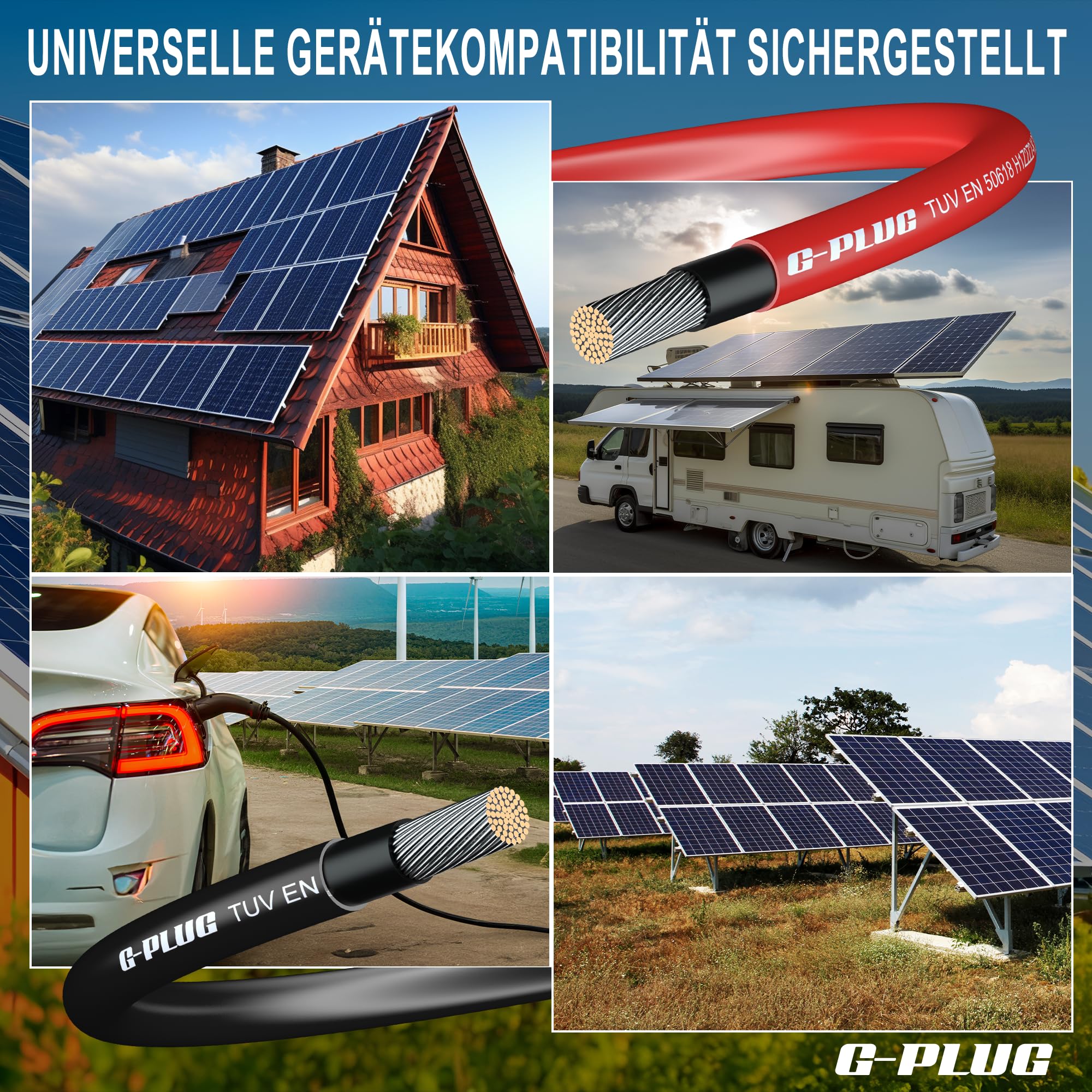 G-PLUG 50m Solarkabel 6mm² - Hervorragende Witterungsbeständigkeit & mühelose Installation - Innen- und Außen-Photovoltaikdraht - Längenoptionen: 10m, 20m, 30m, 50m