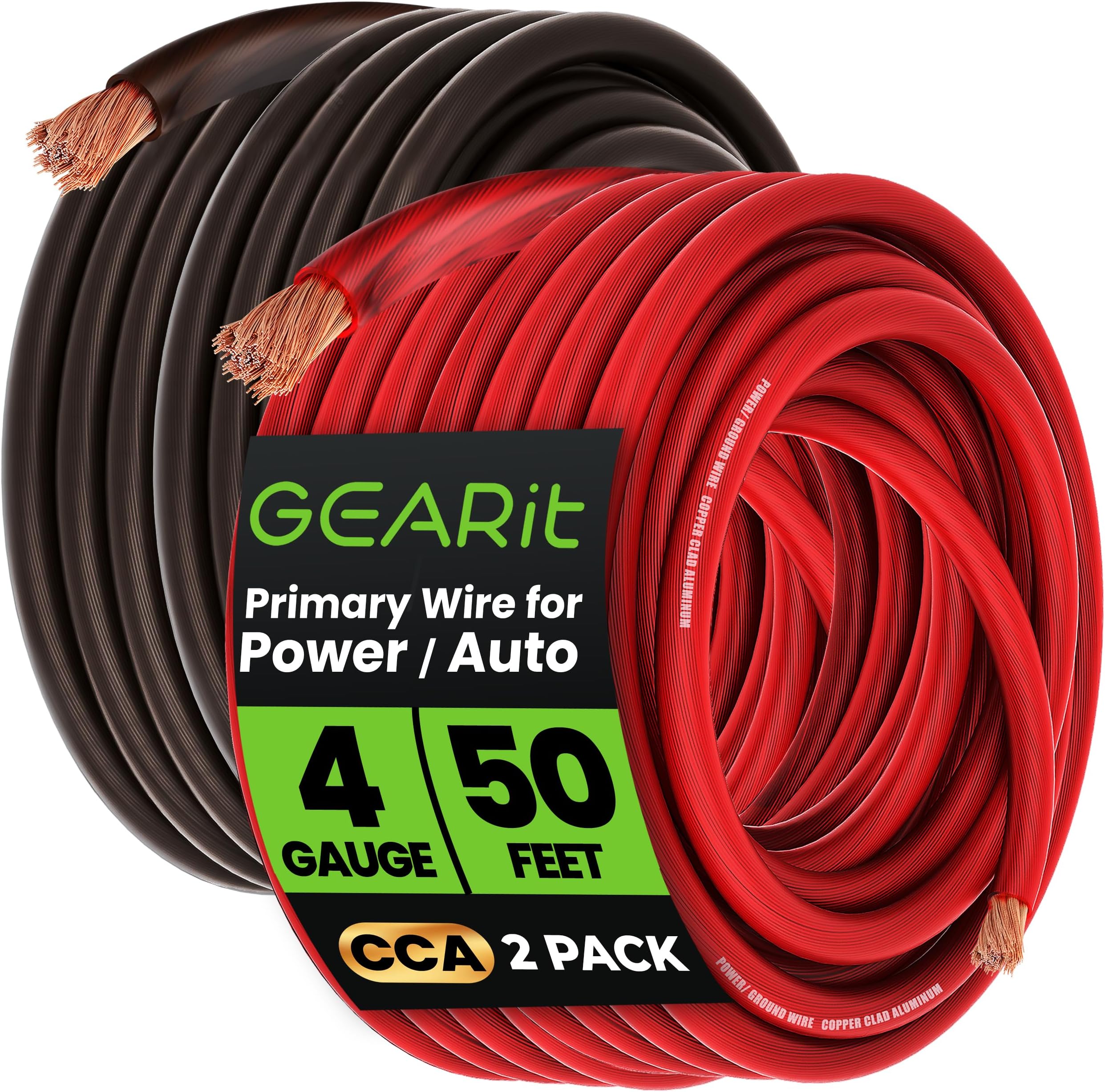 GEARit 4 Gauge Wire CCA 50 Ft Each-Black & Red 4 AWG Ground Wire Battery Cable for Automotive,Car Audio Speaker,RV Trailer,Amplifier, Electrical
