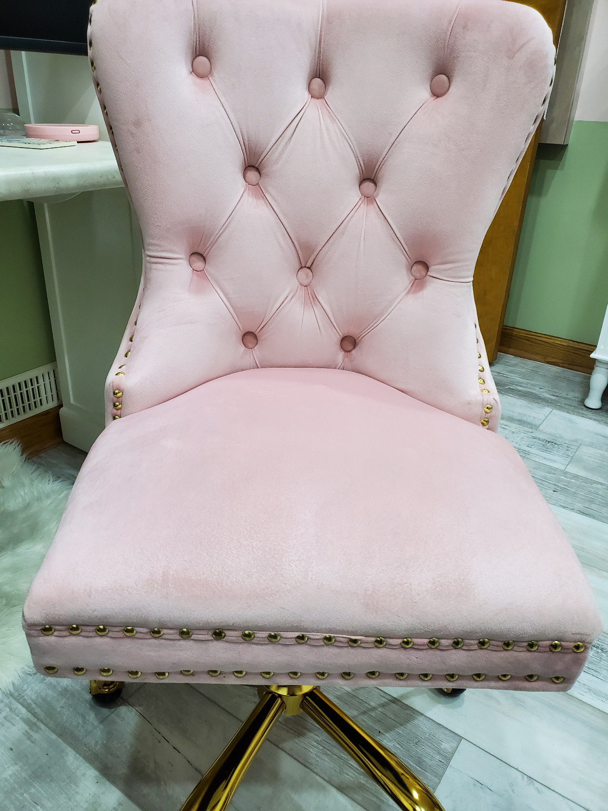 43/mo Finance ZHENGHAO Velvet Vanity Chair with Gold Swivel Base
