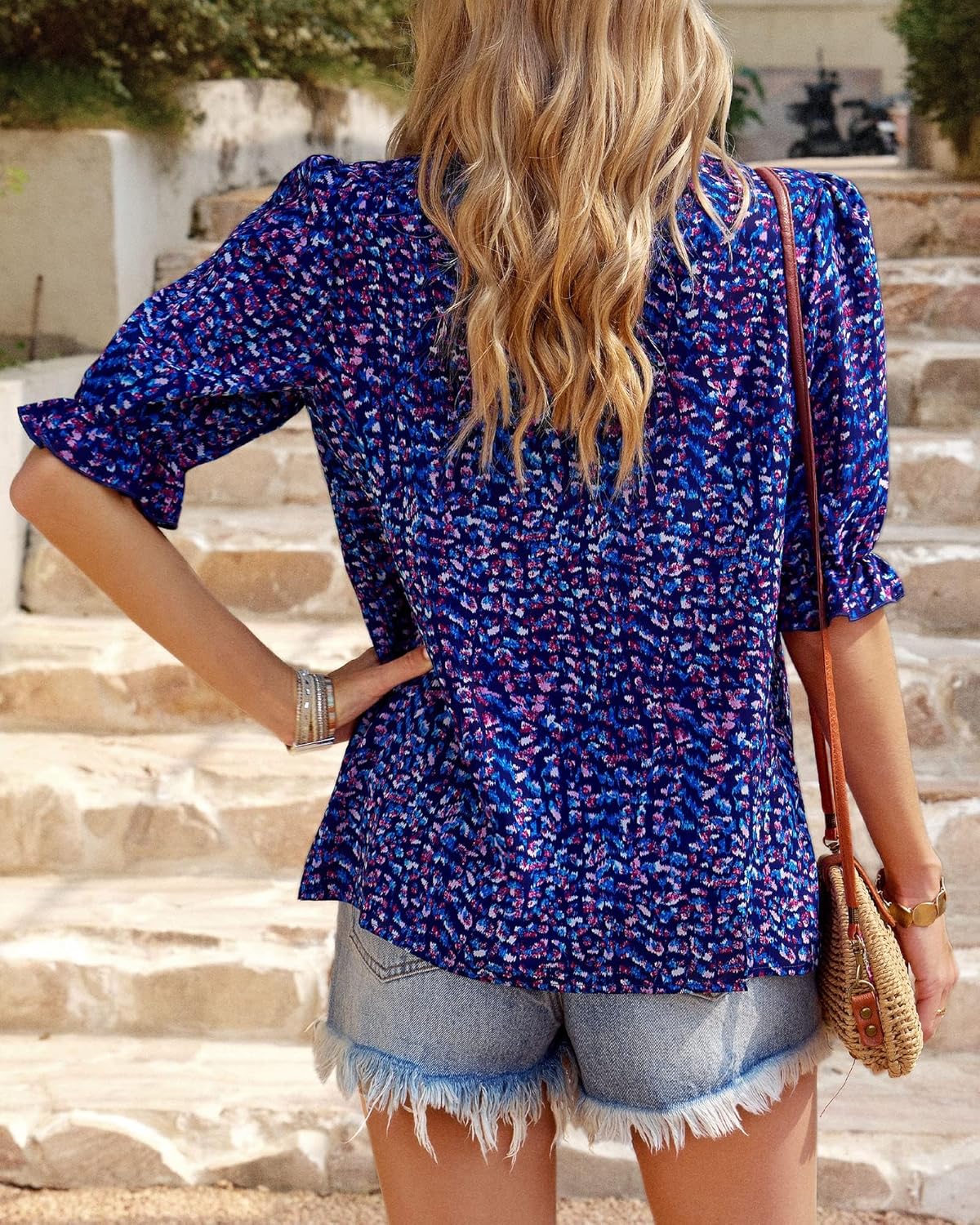 BTFBM Womens Tops 2026 Dressy Casual Blouses Summer Spring Clothes Mock Neck Short Sleeve Shirts Business Work Fall Outfits - Image 2