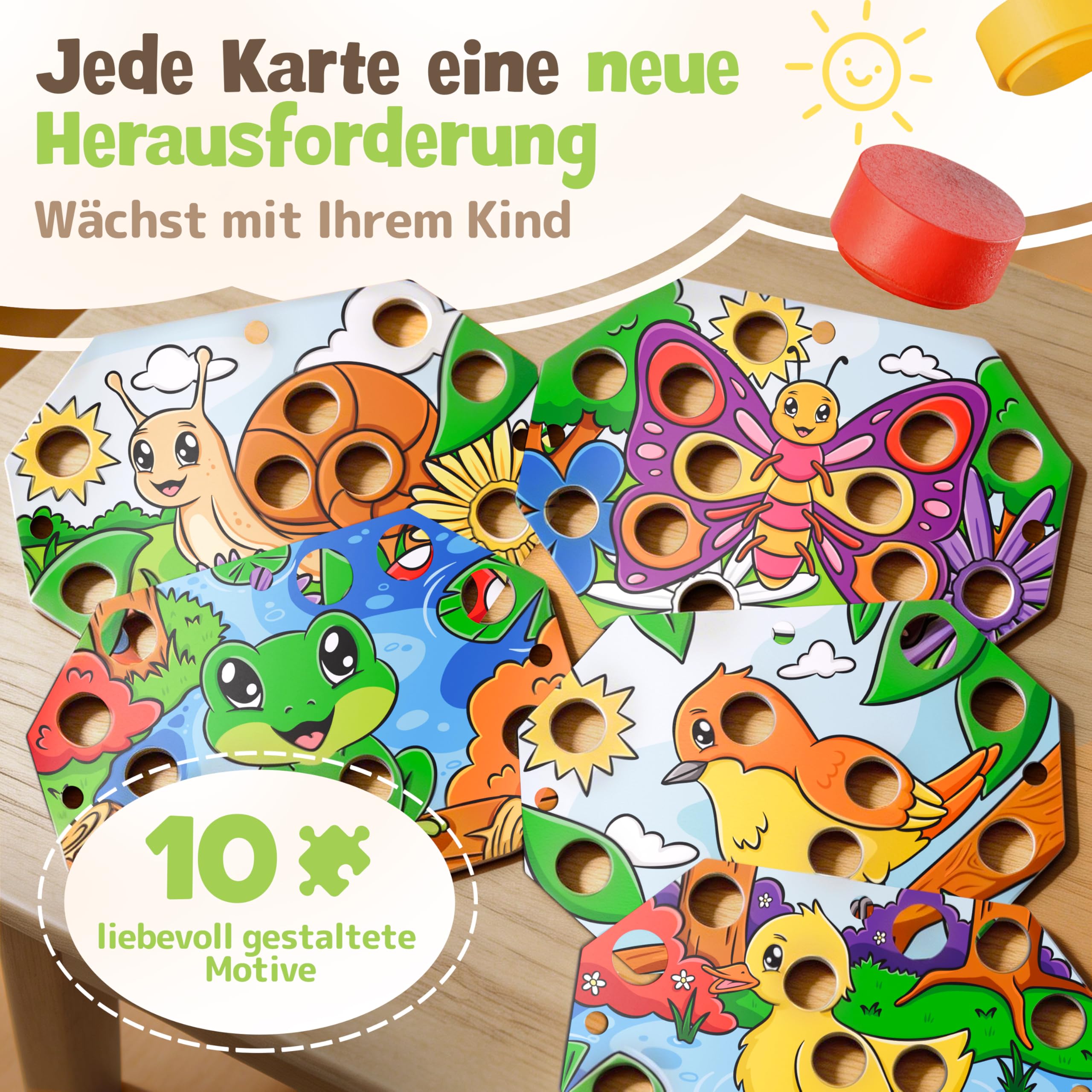 Farblernstation - Farben Lernen Steckspiel ab 2 Jahren - Montessori Spielzeug für Mädchen & Jungen - FSC® 100% Holz - Pädagogisches Kinder Farbenspiel - Lernspielzeug - Spiel Kleinkind