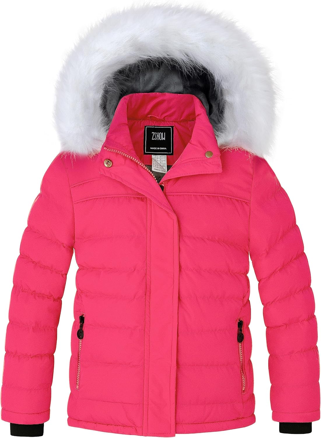 ZSHOW Girls' Puffer Jacket Soft Fleece Lined Warm Hooded Winter Coat