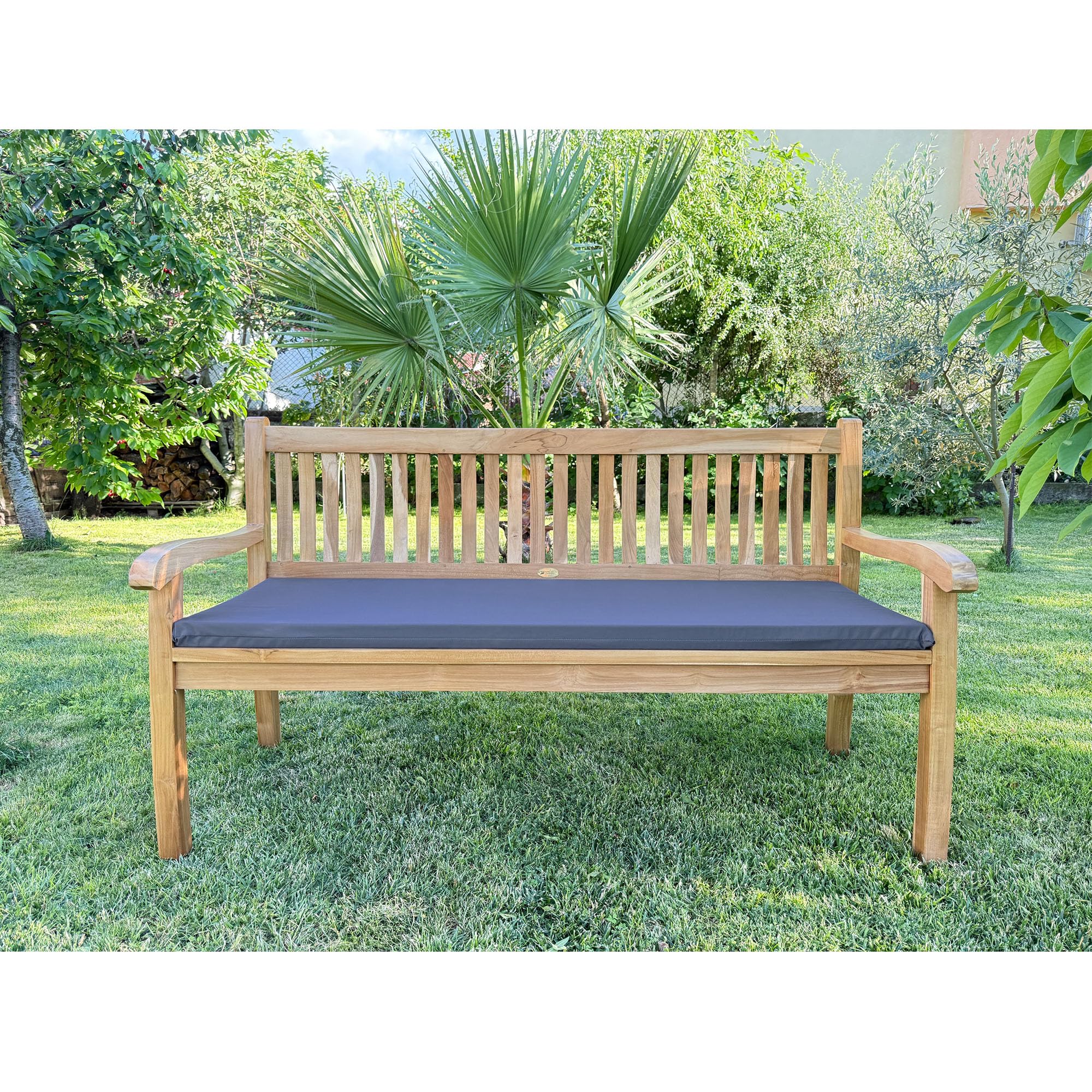Bankauflage 150 x 50 x 5 cm, Gartenbankauflage mit Reißverschluss, Bankkissen, Oeko-TEX, Dunkelgrau
