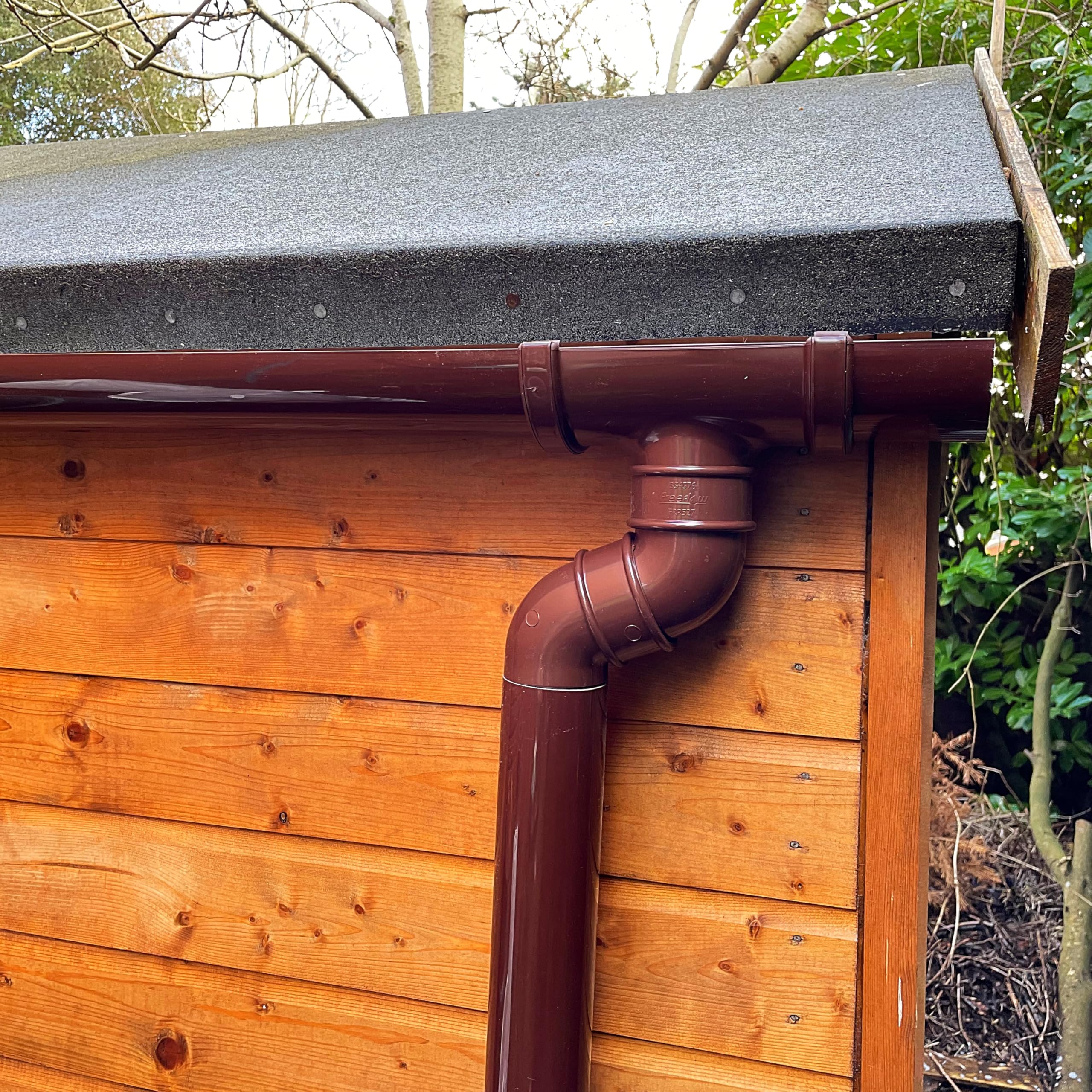 Plastic Bits 2u Complete Shed Gutter Kit, 112mm Half Round PVC Guttering System with Downpipe, White, diffrent Lengths (Leather Brown, 4 Meter) โ image 1