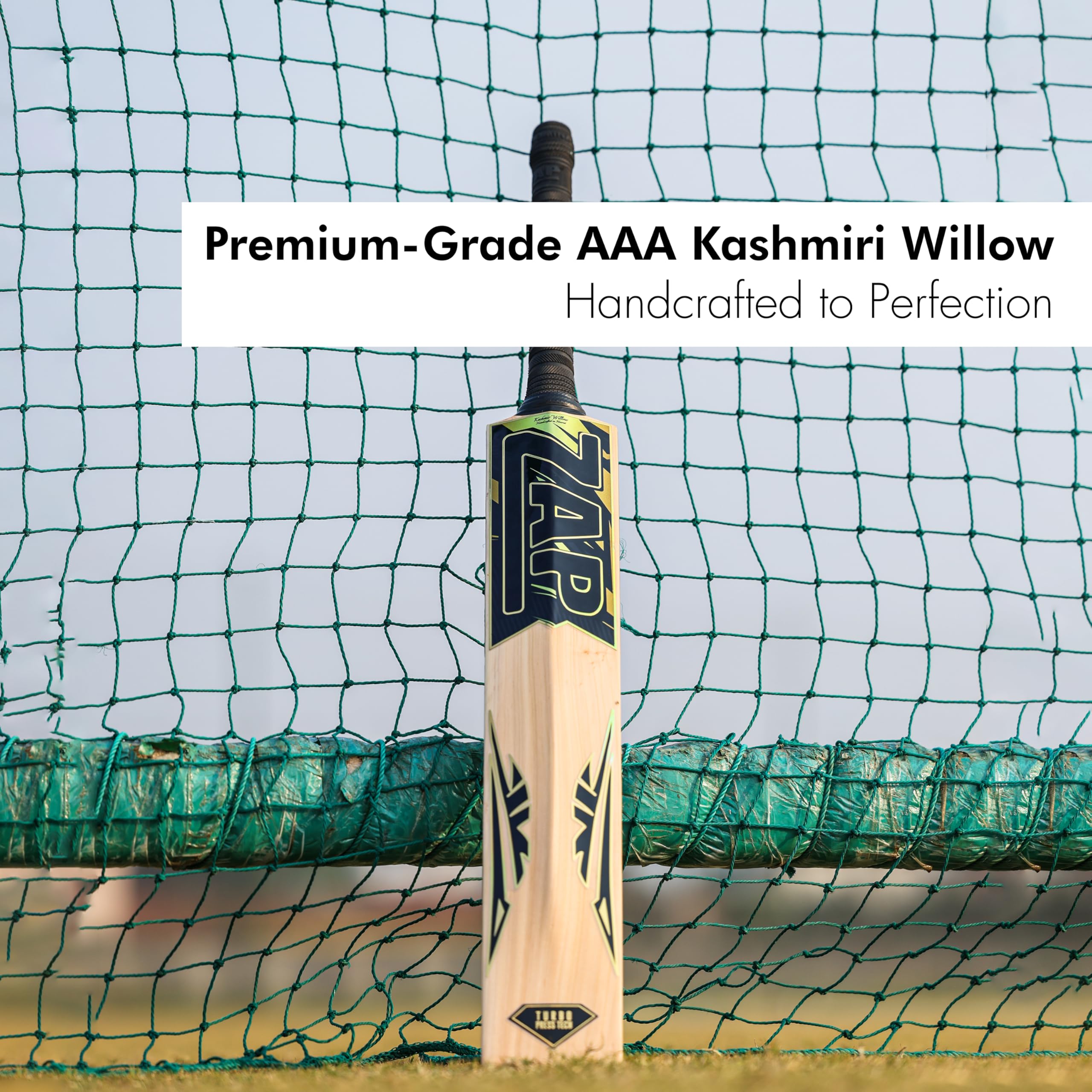ZAP Alpha Kashmir Willow Cricket Leather Bat (Size 6) for Boys 12-14 Years | Grade 1 | Lightweight Professional Season Bat for Leather Ball | Singapore Cane Handle | Zero Shock Handle | Free Cover