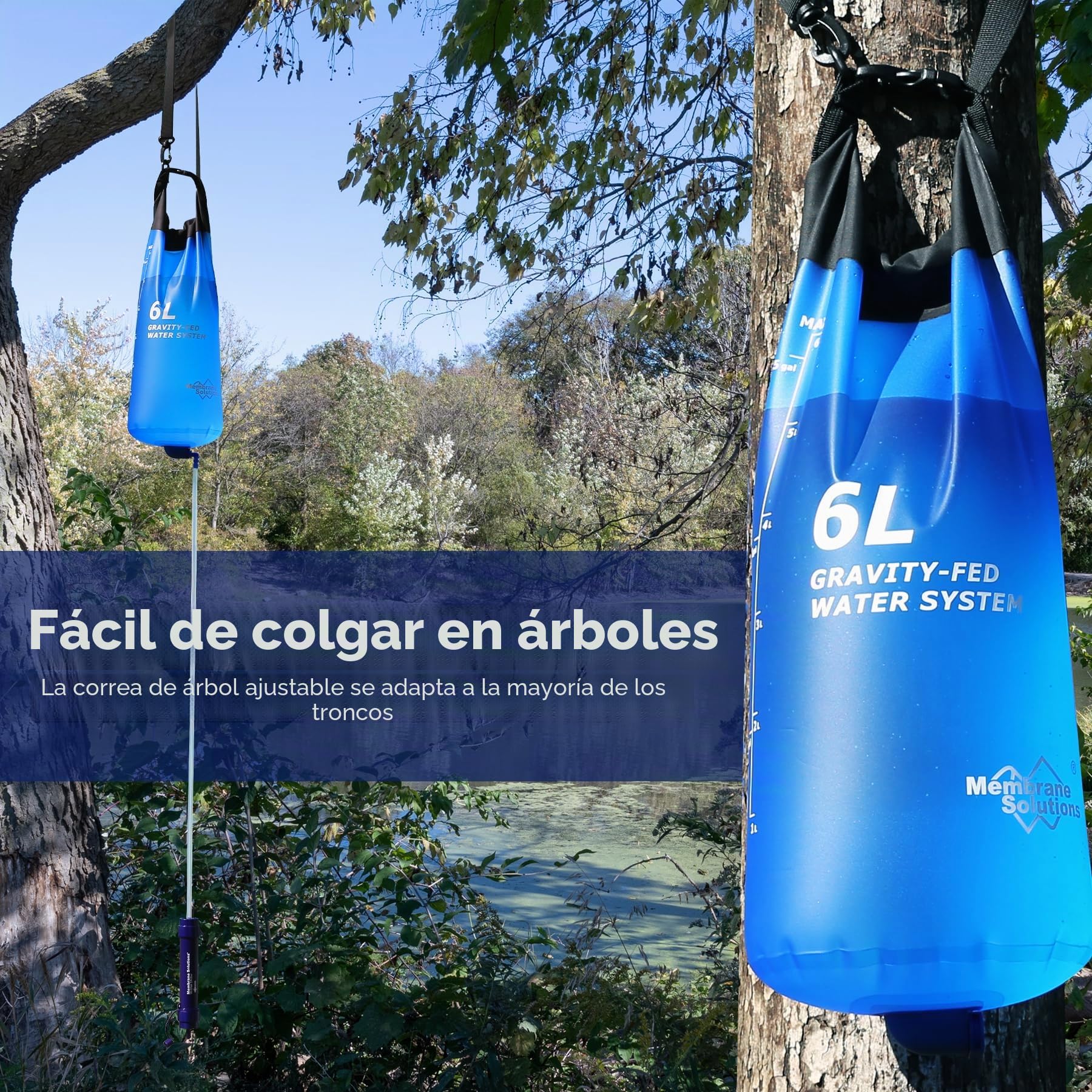 Membrane Solutions Sistema de Filtro de Agua Portátil por Gravedad, con Bolsa de Agua de 6L, Filtro de Agua Supervivencia, Elimina el 99,9999% de E.coli, para Emergencia, Camping, Senderismo