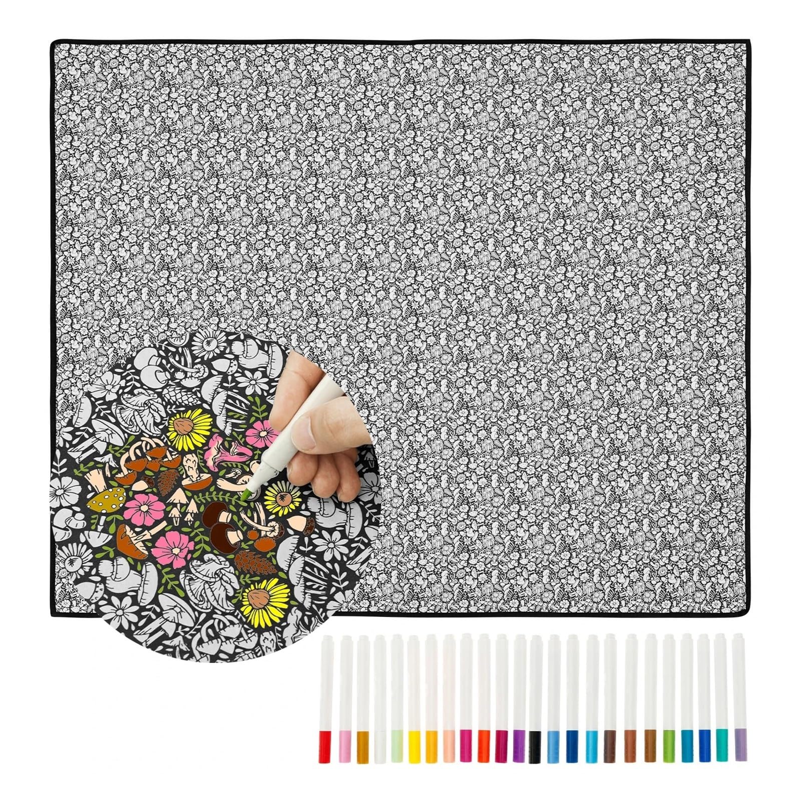 Vekoro diy coloring blanket DIY Coloring Blanket with 24 Colored Markers Creative(Mushroom)