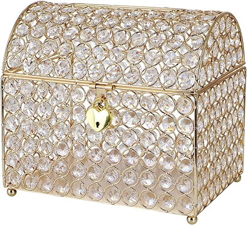 MDLUU Caja para tarjetas de boda, caja de dinero de boda con cerradura en forma de corazón, caja de recepción de tarjetas de cuentas de cristal para