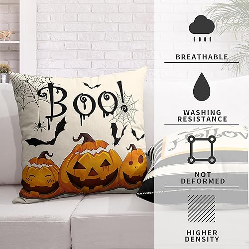 Miniatura 3 de Fundas de almohada decorativas de Halloween de 16 x 16 pulgadas, fundas de almohada a rayas blancas y negras, juego de 2 fundas de almohada con