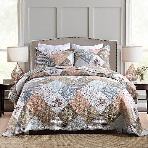 Homcosan Juego de edredón de 3 piezas tamaño Queen con 2 fundas de almohada, juego de edredón reversible bohemio, suave y ligero, para uso en todas