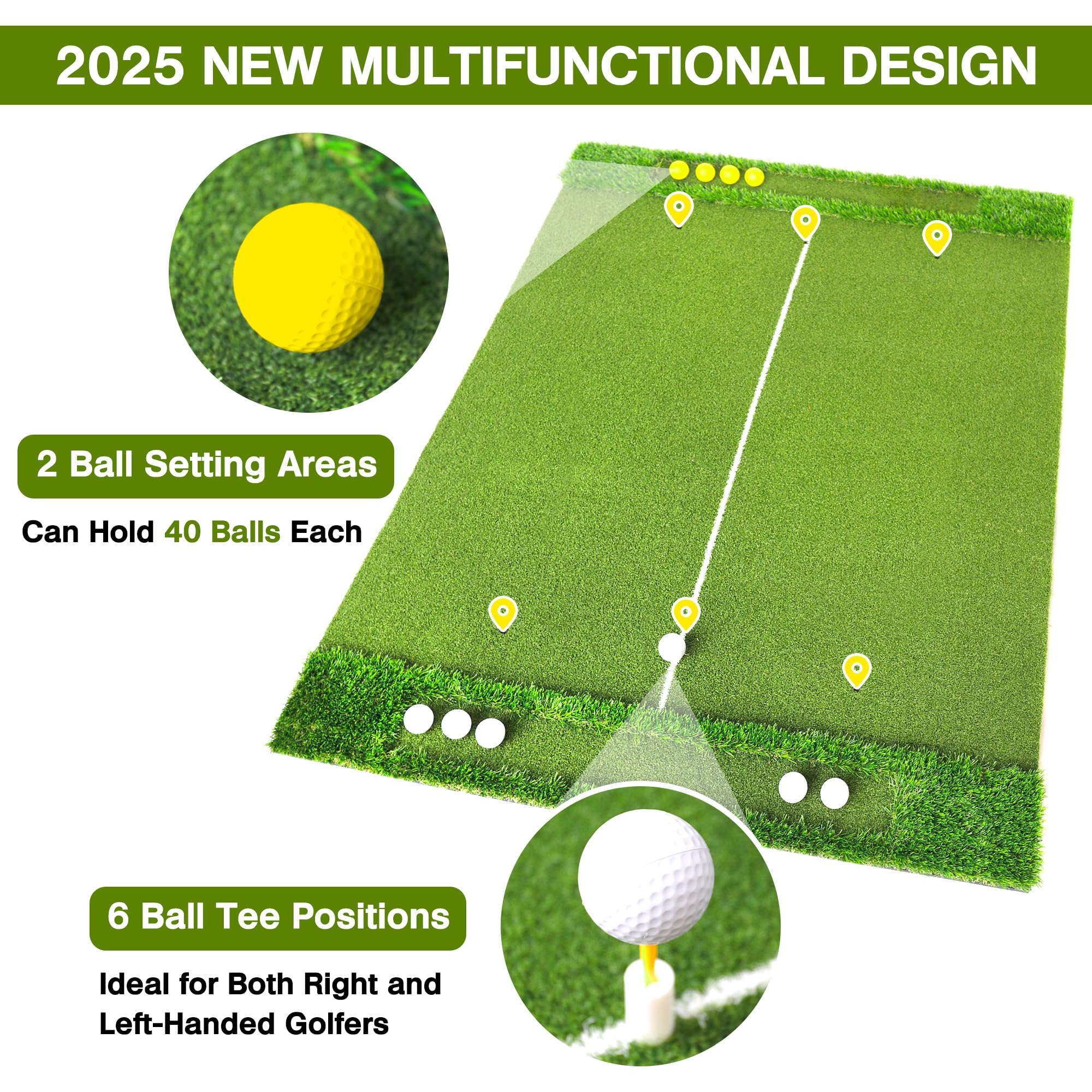Golfmatte 150 x 120cm, Golf Abschlagmatte, Golf Übungsmatte mit 10 Golfbällen & 3 Gummi-Tees, 6 Abschlagpositionen, für Indoor und Outdoor Golftraining