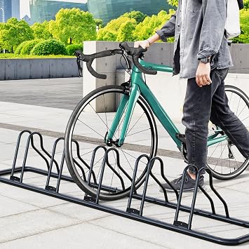Simple Houseware 5-Bike Adjustable Floor Storage Rack for Garage, Black