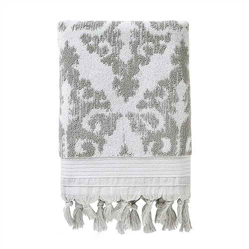 SKL Home Mirage Fringe - Toalla de baño 100% algodón turco, color gris