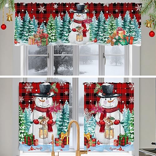 Miniatura 3 de Cortinas de cocina de Navidad, decoración de ventana de Navidad, juego de 3 cortinas de cocina con bolsillo para barra, decoración de cocina de