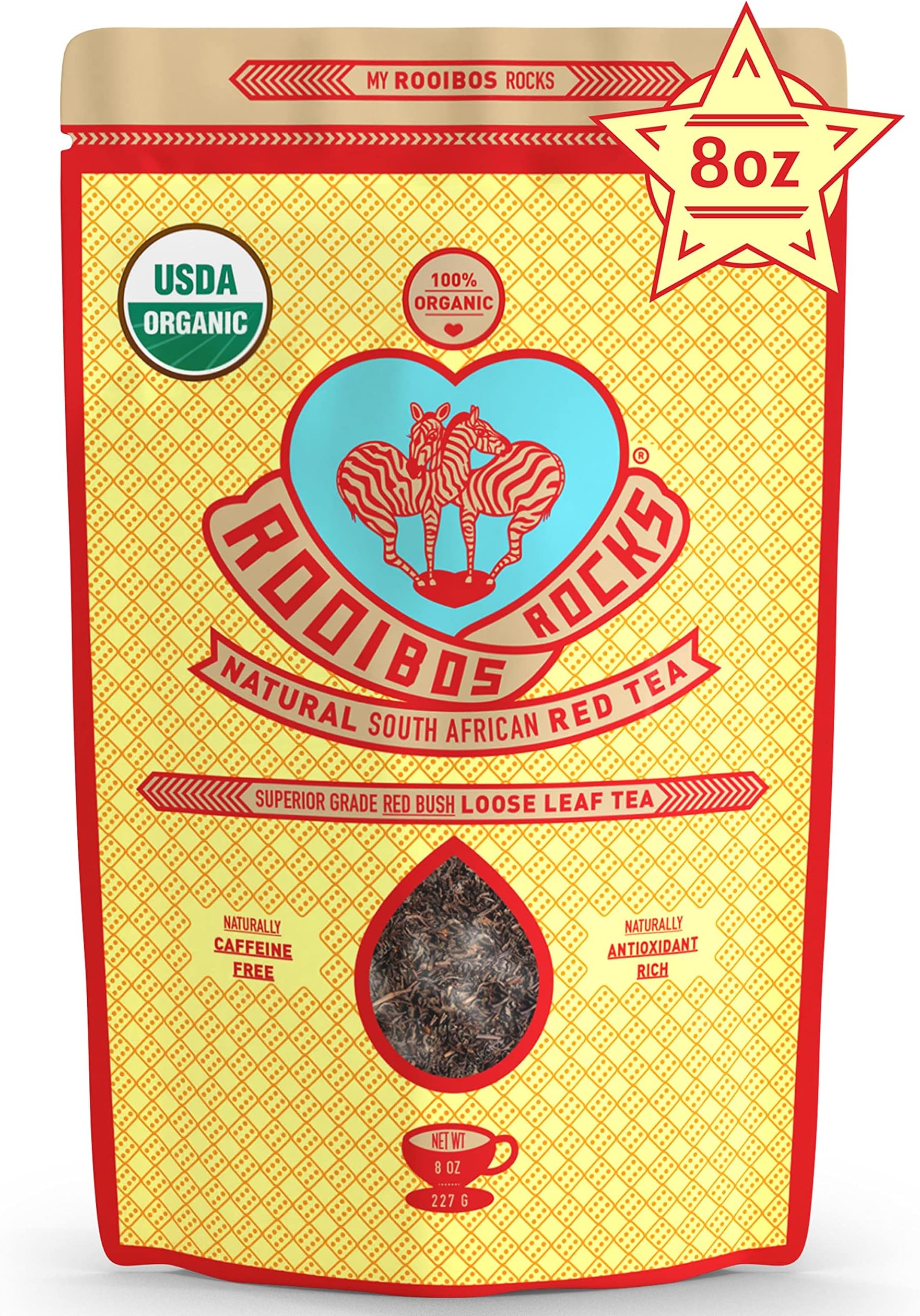 Naturally Sweet Organic Tea - 8 oz Premium Loose Leaf Tea - Caffeine and Sugar Free Red Tea with No Bitter Aftertaste and Rich in Antioxidants