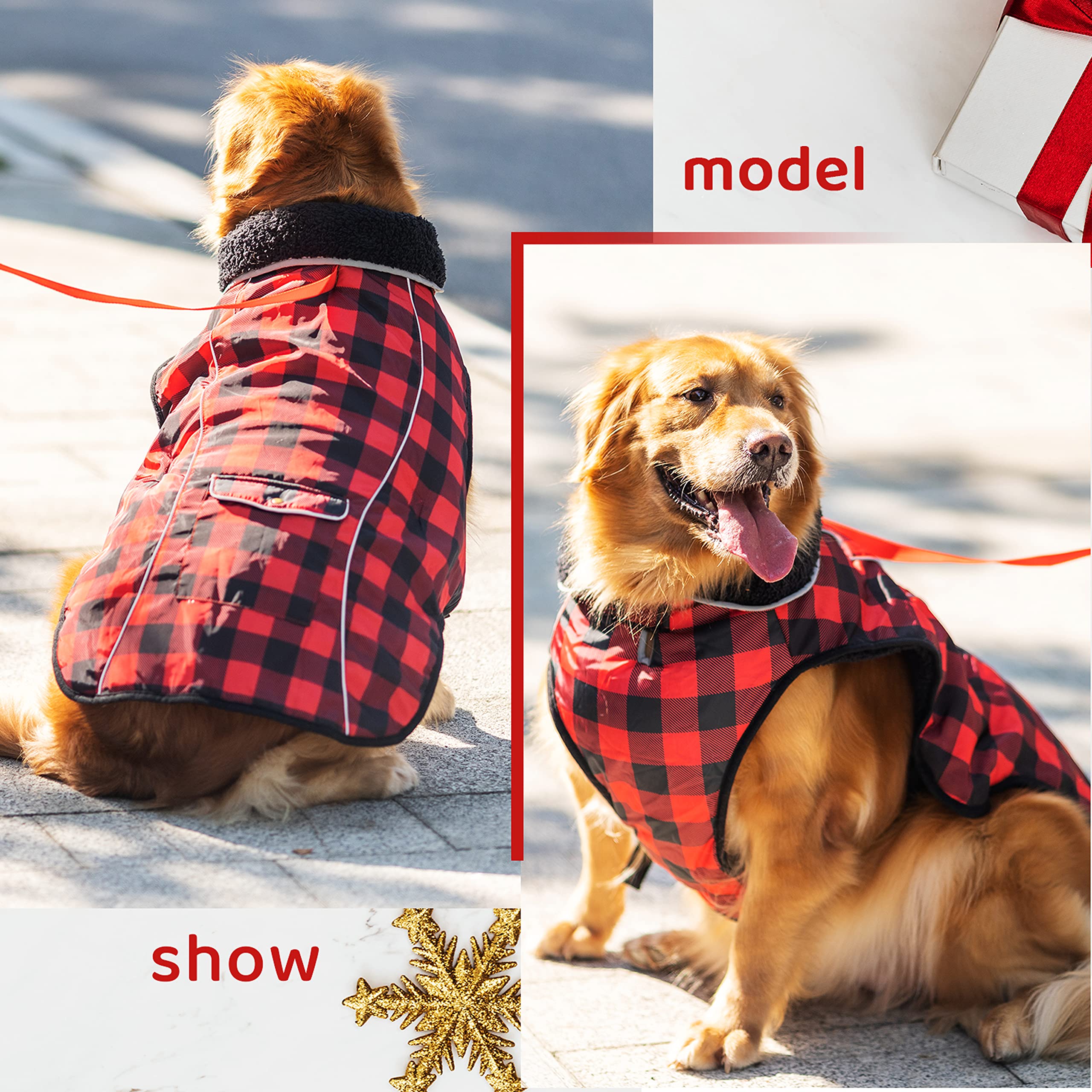 Abrigo de invierno para perro, ropa de forro polar cálido para lluvia, nieve, viento, clima frío, reflectante, ajustable, acogedor, impermeable, resistente al viento, con agujero para correa para
