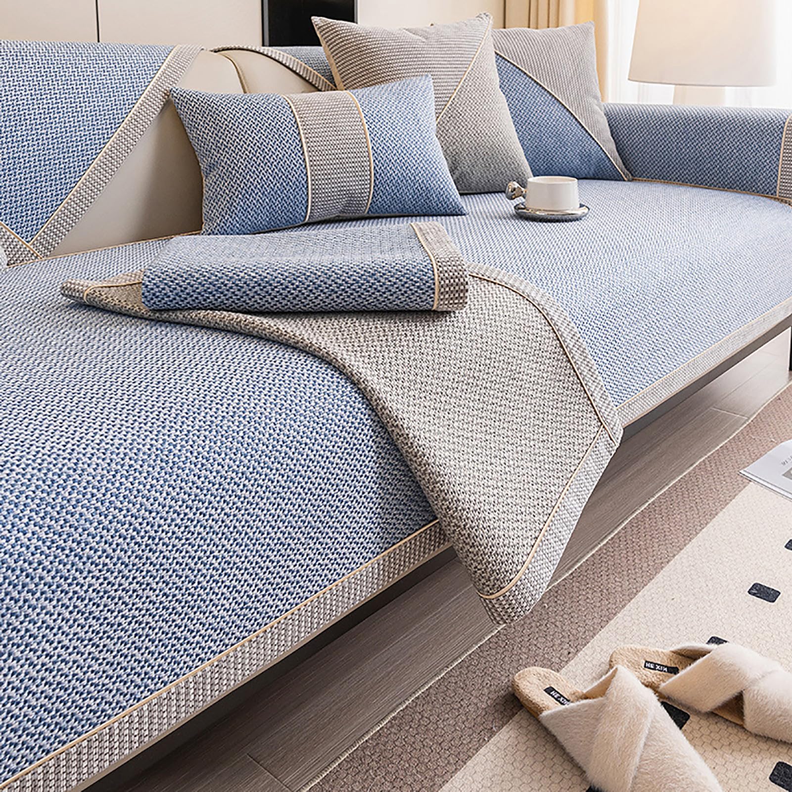 Housse de canapé lavable bleue 90x180 antidérapante pour salon 2 3 4 places