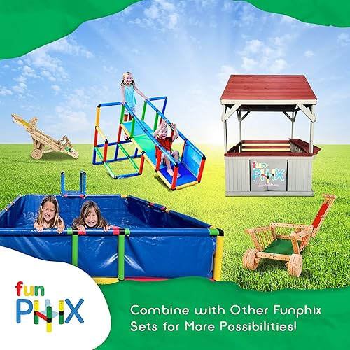 Miniatura 7 de Casa de juegos de madera para niños al aire libre  Casa de juegos de patio trasero Funphix con banco, caja de arena, puntera de Tic Tac, techo y