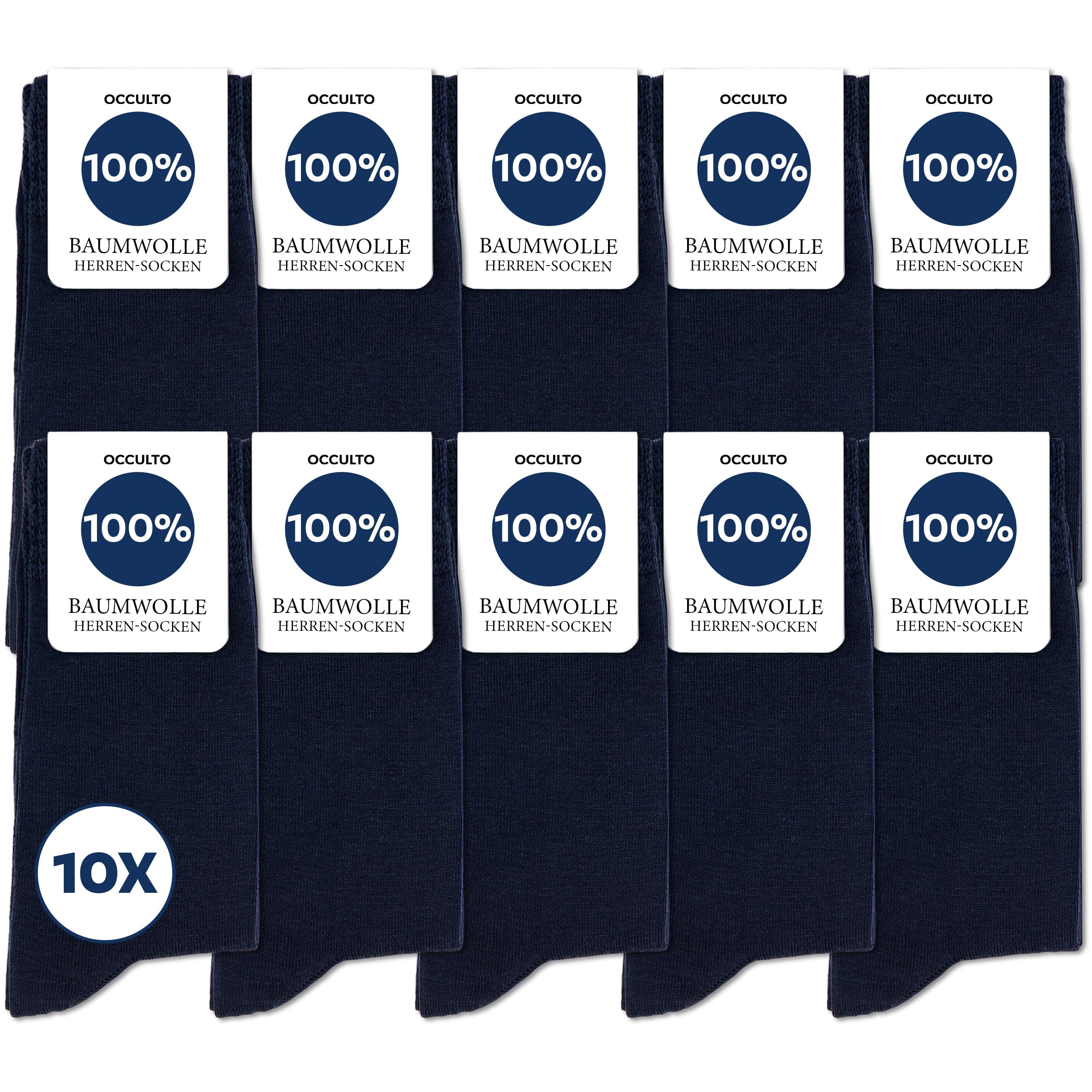 Occulto Herren 100% Baumwolle Socken 10-20er Pack (Modell: Ingo) 43-46 10 Paar | Navy