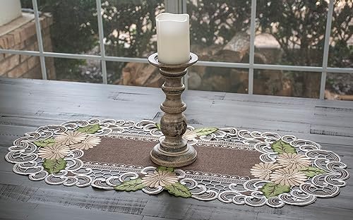 Miniatura 2 de Flores de margaritas doradas con hojas verdes sobre camino de mesa marrón, bufanda de aparador, camino de mesa de centro (15 ancho x 33 largo)