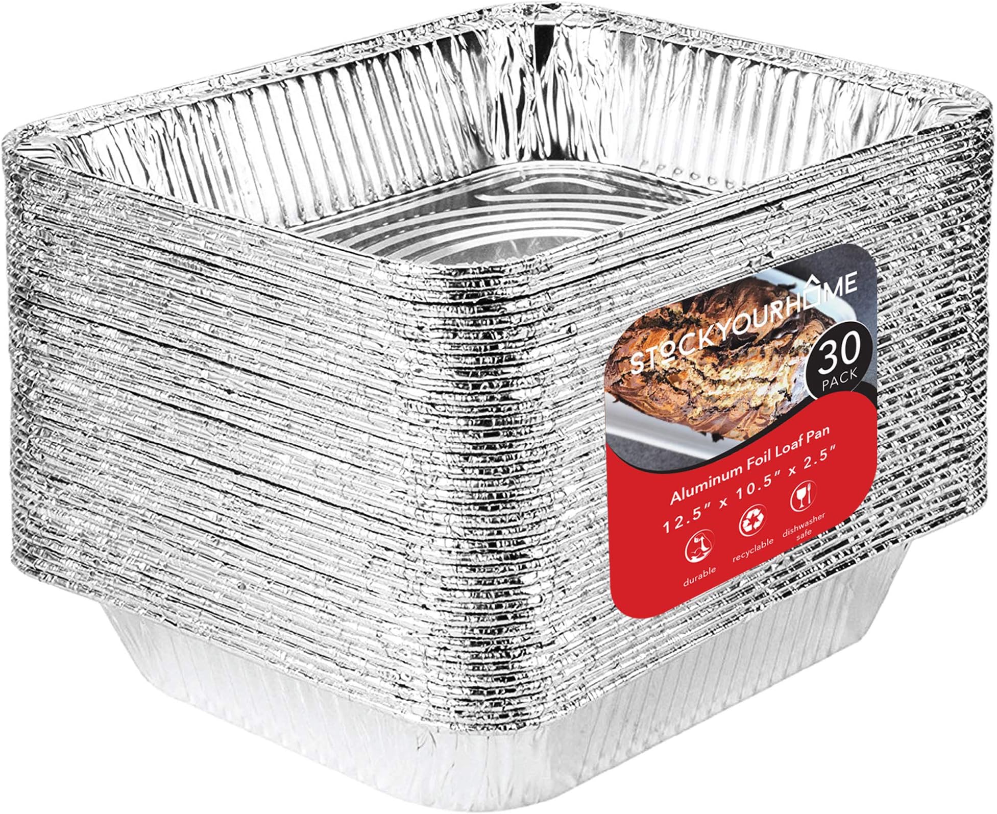 Stock Your Home Aluminum Pans 9x13 Disposable Foil Pans (30 Pack) - Half Size Steam Table Deep Trays - Tin Foil Pans Great for Cooking, Heating, Storing, Prepping Food