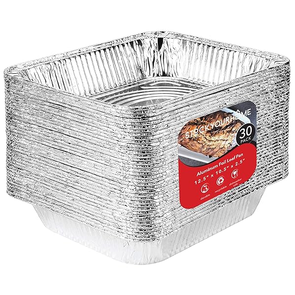 Stock Your Home Aluminum Pans 9x13 Disposable Foil Pans (30 Pack) - Half Size Steam Table Deep Trays - Tin Foil Pans Great for Cooking, Heating, Storing, Prepping Food