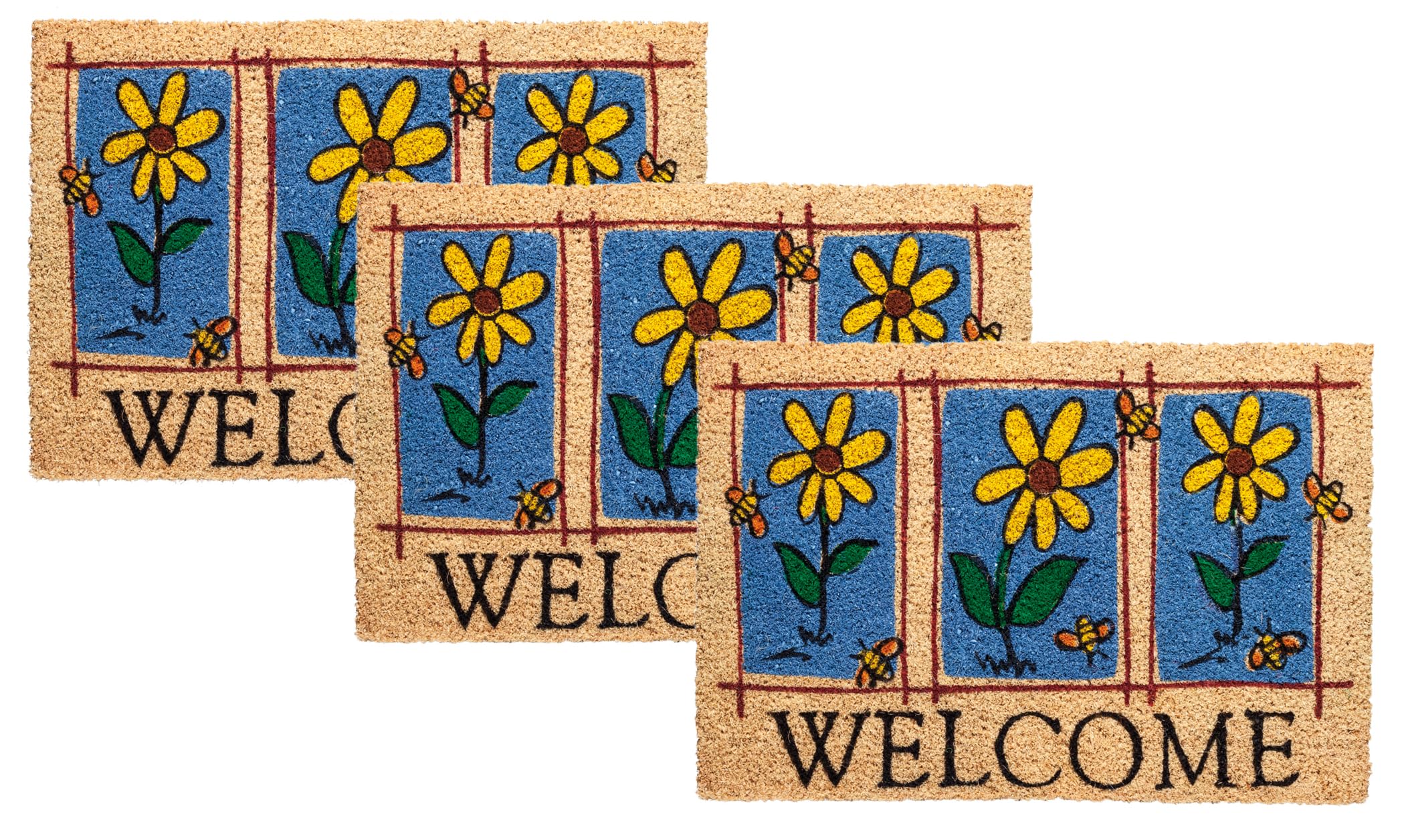 Betz 3er Kokosmatte aus 100% Kokos - Fußmatte - Fußabstreifer –Schmutzfangmatte Muster Welcome Größe 40 cm x 60 cm x 1,5 cm