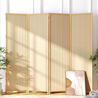 JOSTYLE Room Divider 4 Panel Folding Privacy Screen, Bamboo Room Divider...
