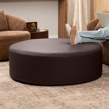 Jaxx Candler Round Couch Ottoman Oversized Giant Coffee Table Ottoman - Versatile Firm Foam Construction - Kid Safe with Removable Cover, 44, Premium Faux Leather, Chocolate