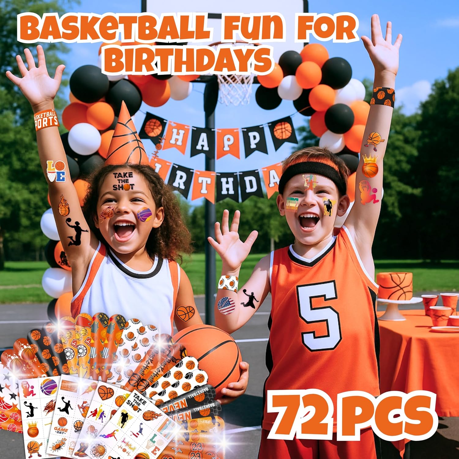 72PCS Basketball Party Favors Decorations, Tattoos & Slap Bracelets image 4