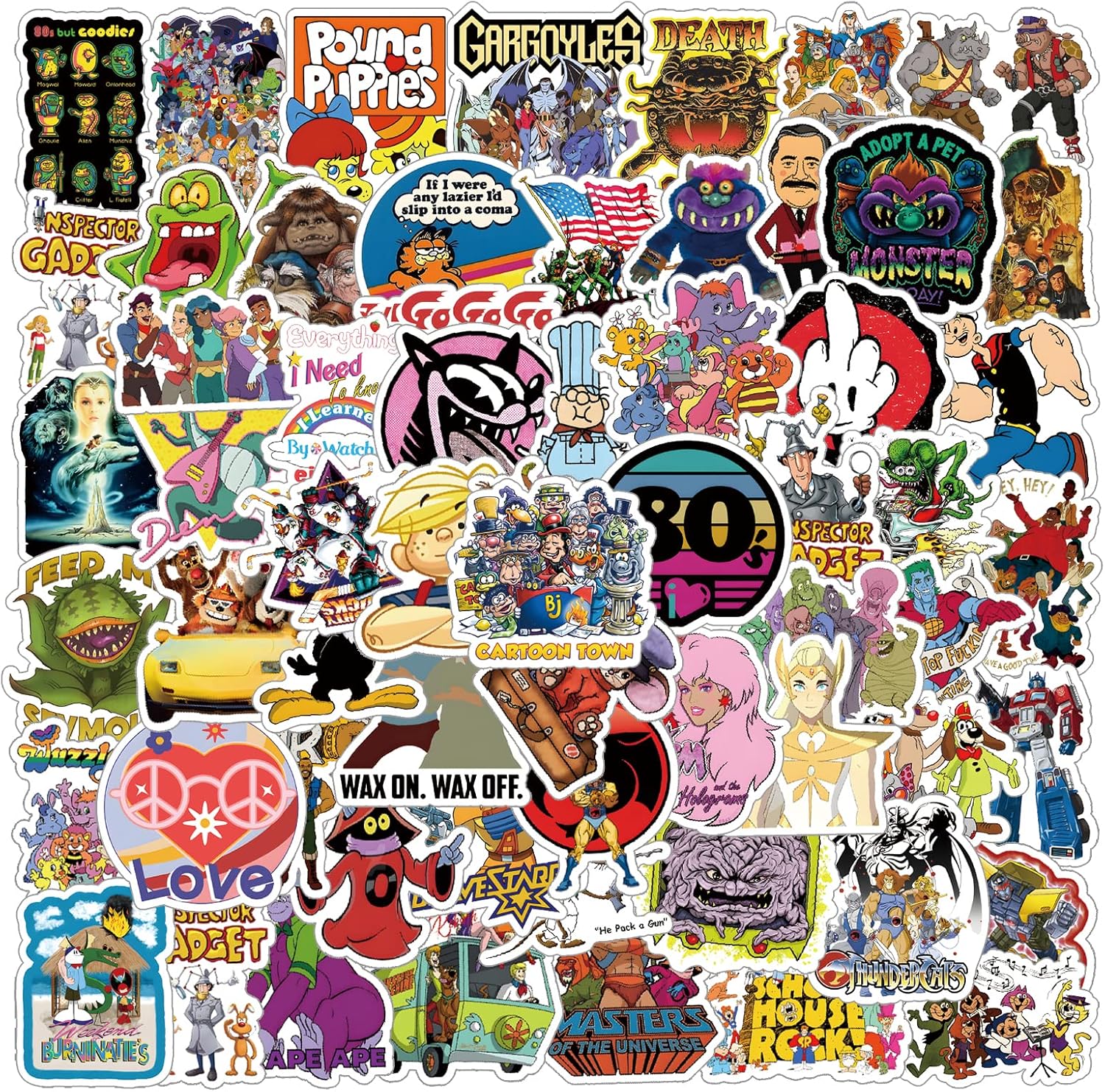 63Pcs 80S Stickers Pack, Cartoon Anime Aesthetic Cool Vinyl