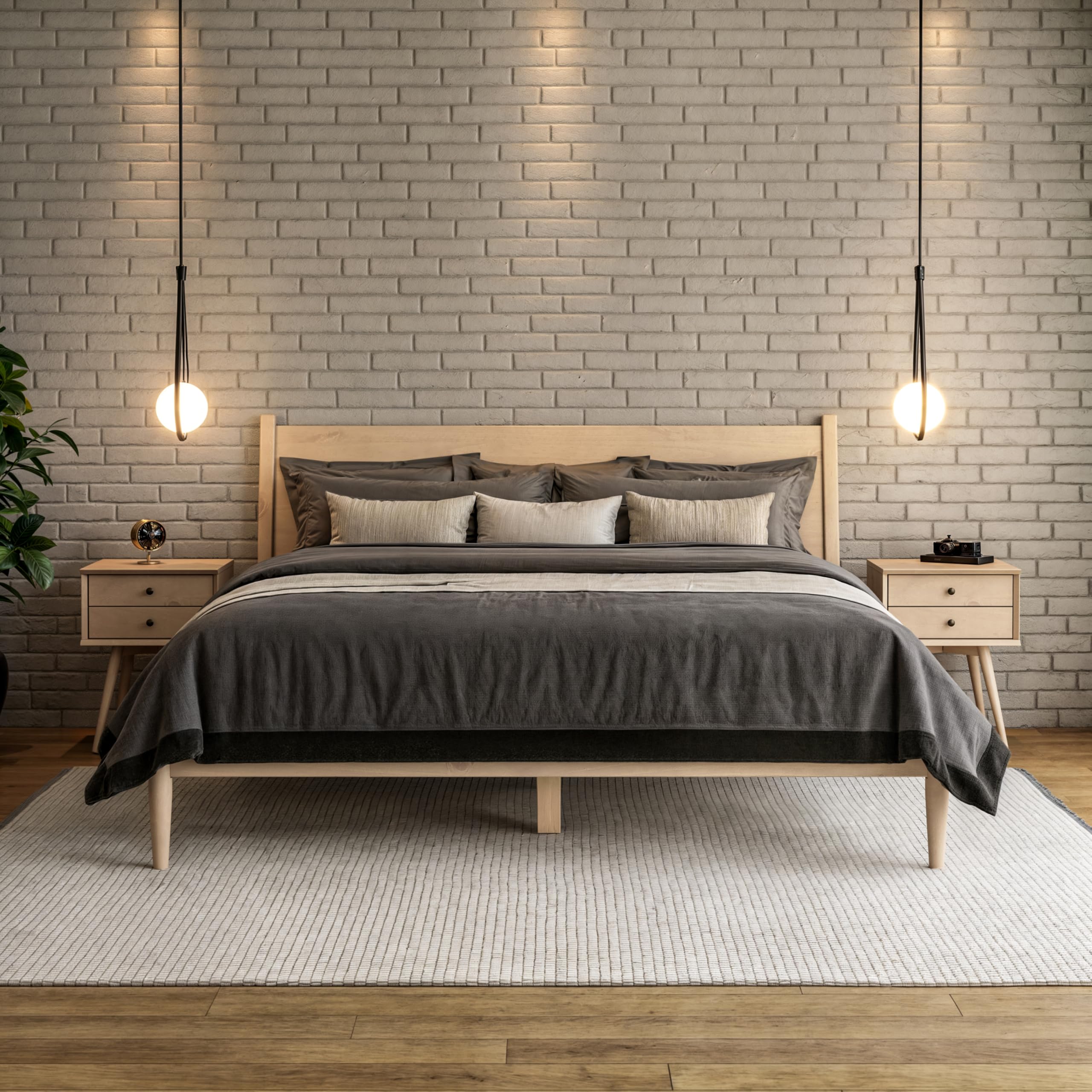 Camaflexi Mid-Century Panel Bed - King Size - Light Oak Finish (Box 2 of 2 Only)