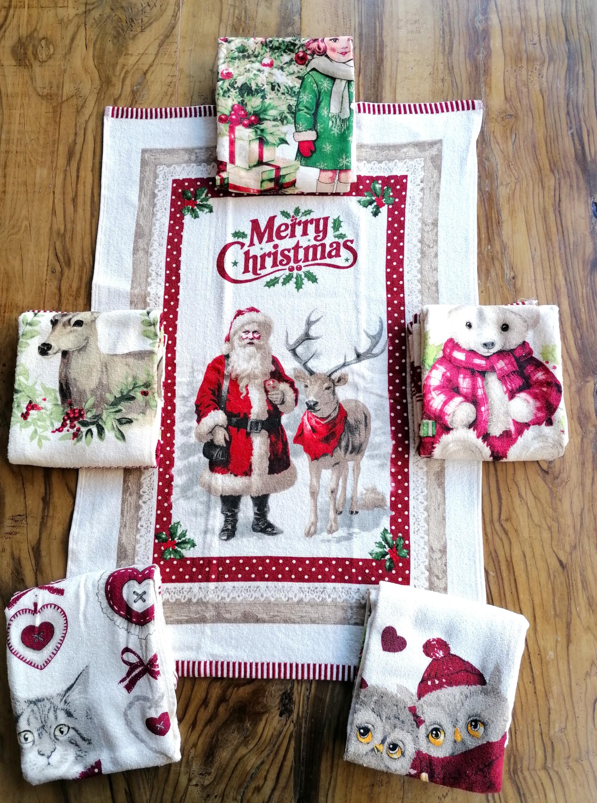 Paños de esponja de algodón navideños, trapos de cocina de rizo con elfos 50x70