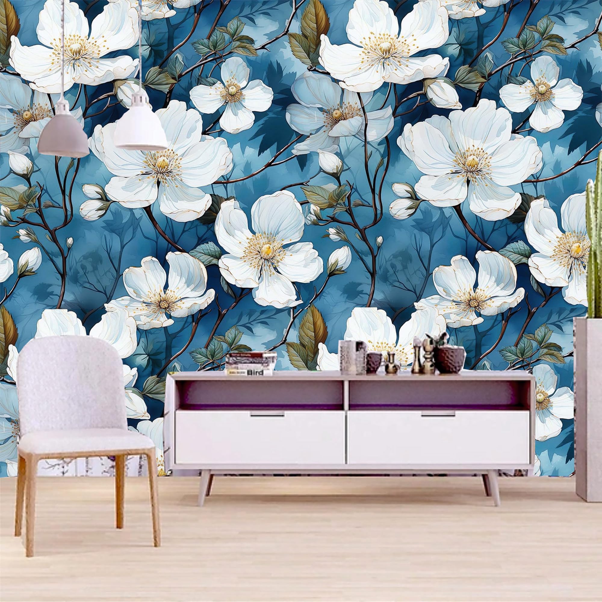 Digital Print Self Adhesive Decorative Peel Stick Waterproof Wallpaper Wall Decor Removable Wall Paper for Living Room Hall Decoration PVC Vinyl (Big Flowers) Larze Size 45x 305 cm-image-16