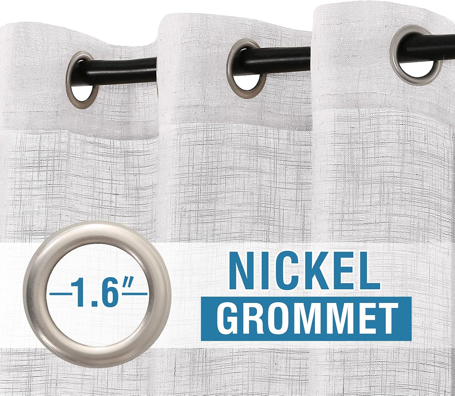 H.VERSAILTEX Linen Blended Curtains - Natural Linen Textured, Light Filtering Nickel Grommet Curtains for Living Room & Bedroom, 2 Panel Sets, Privacy Added, 52inx63in, White
