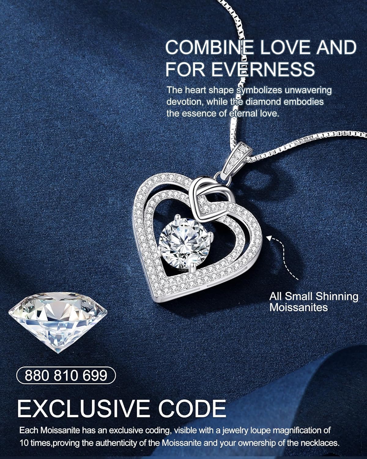 ForeverLove Heart Necklaces for Women, 1-3 Carat Moissanite Necklace Engraved 'I LOVE YOU', Wedding Anniversary Birthday Christmas Valentines Engagements Mothers Day Jewelry Gifts ...