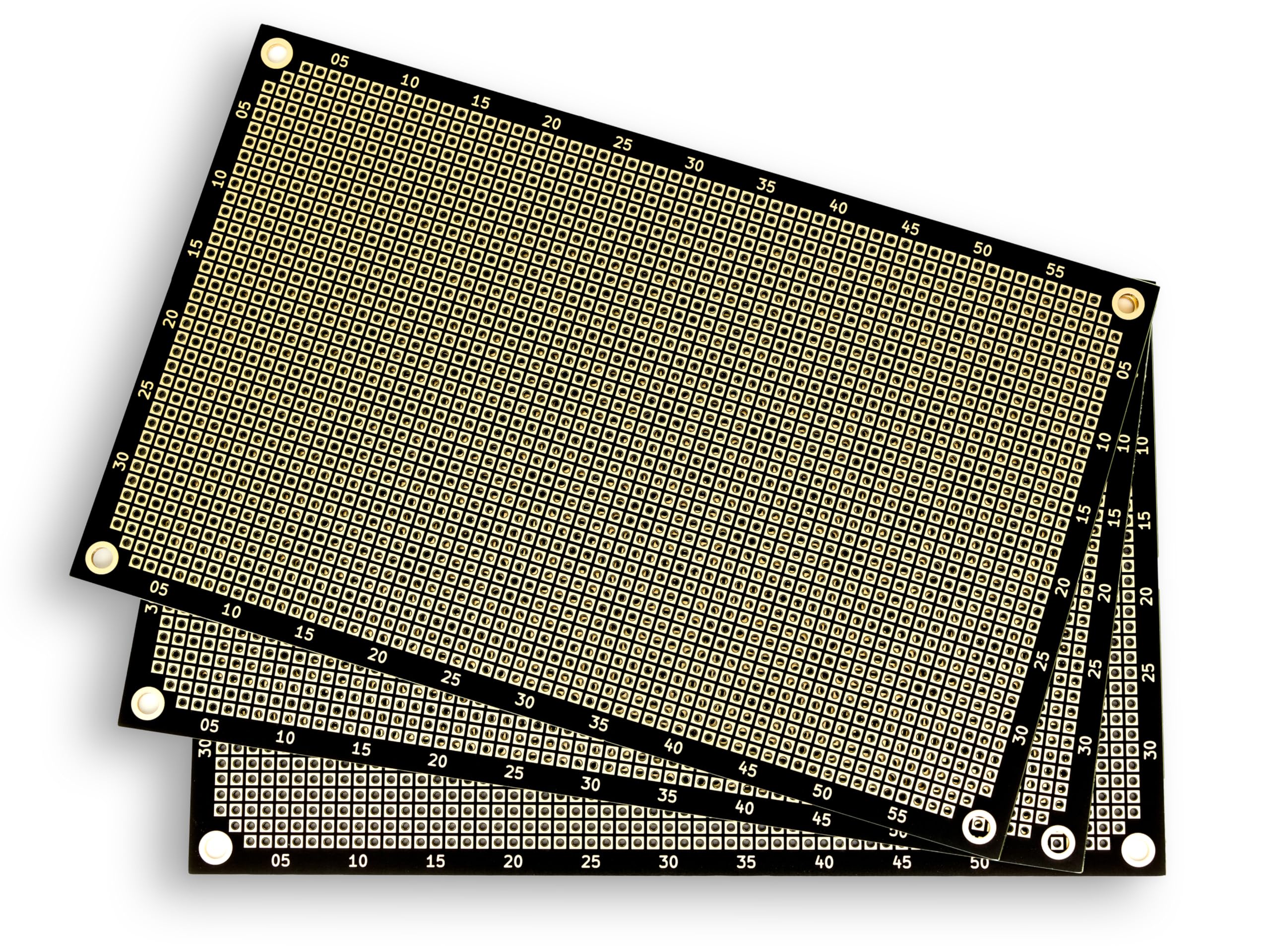 Premium Lochrasterplatine (3er Pack) | 160 x 100 mm | Doppelseitig | Quadratische Pads | Schwarz | NPTH | 2,54 mm Rastermaß