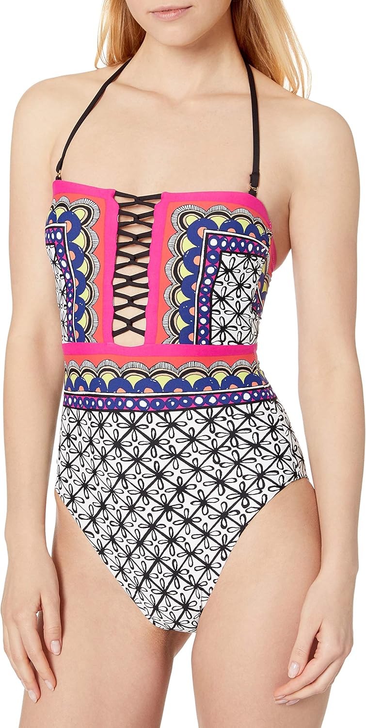 Trina Turk Women's Bandeau One Piece Swimsuit 0 Multi//Tanzania Scarf