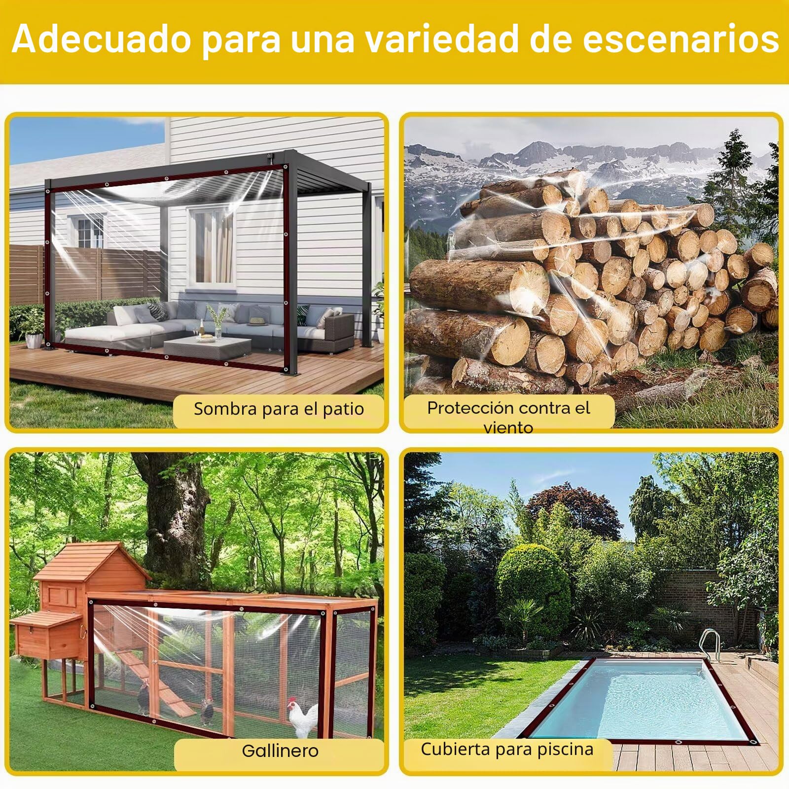 Lona Impermeable Transparente con Ojales de 2 x 3 m, para Exteriores, para Terraza y Gallinero